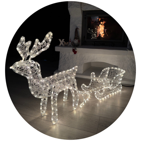 RENIFER Z SANIAMI ZAPRZĘG ŚWIECĄCY DUŻY LED 120cm 264 LED CIEPŁY BIAŁY XXL