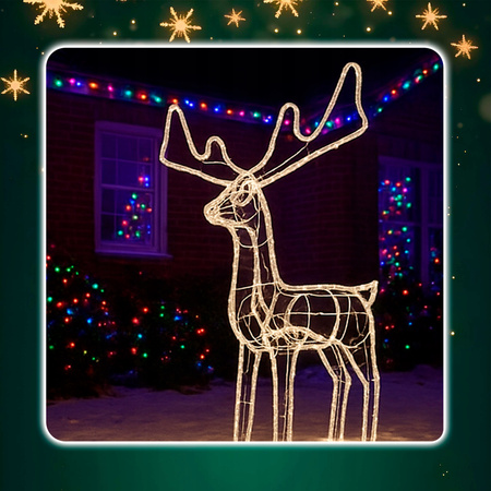 RENIFER LED Z RUCHOMĄ GŁOWĄ DUŻY ŚWIECĄCY XXL 312 LED CIEPŁA BIEL BIAŁY