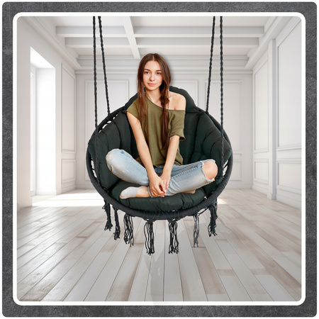 Ciemno Szara Bocianie gniazdo huśtawka + PIKOWANA Poduszka XXL + 2 Zestawy