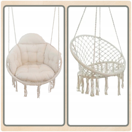 Beżowe Bocianie gniazdo huśtawka + PIKOWANA Poduszka XXL + Zestawy montażo