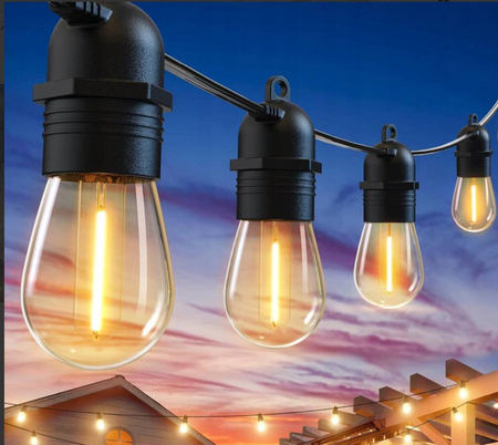 20m Girlanda Ogrodowa Świetlna 20x Żarówki LED E27 sieciowa wodoszczelna IP