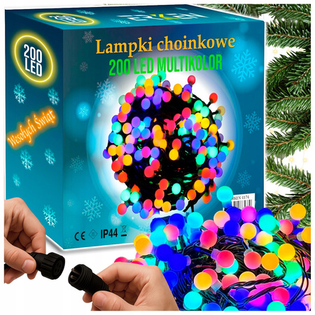 LAMPKI CHOINKOWE KULKI 200LED ZEWNĘTRZNE WEWNĘTRZNE MULTIKOLOR MAT BAJKOWE
