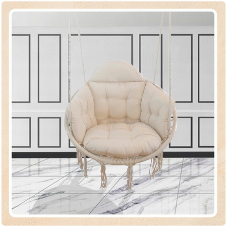 Beżowe Bocianie gniazdo huśtawka + PIKOWANA Poduszka XXL + Zestawy montażo