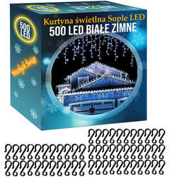 SOPLE 500 LED biały zimny LAMPKI 23m GIRLANDA Kurtyna + 50 szt Haczyków