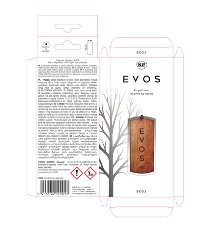 Drewniana zawieszka zapachowa K2 Evos Boss Męskie do samochodu