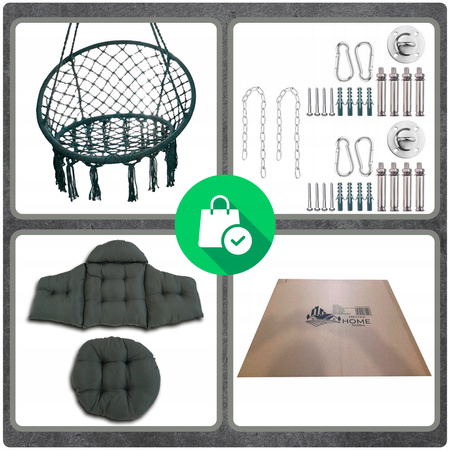 Ciemno Szara Bocianie gniazdo huśtawka + PIKOWANA Poduszka XXL + 2 Zestawy