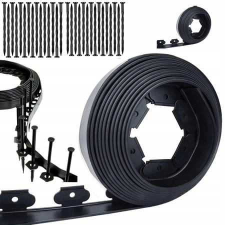 Obrzeże trawnikowe ogrodowe elastyczne 50x50x20m 30 kołów kotew czarne