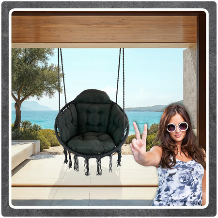 Ciemno Szara Bocianie gniazdo huśtawka + PIKOWANA Poduszka XXL + 2 Zestawy