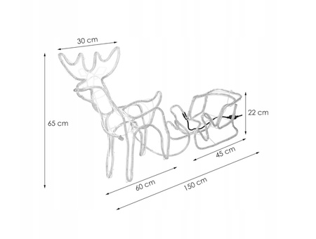 RENIFER Z SANIAMI ZAPRZĘG ŚWIECĄCY DUŻY LED 120cm 264 LED CIEPŁY BIAŁY XXL
