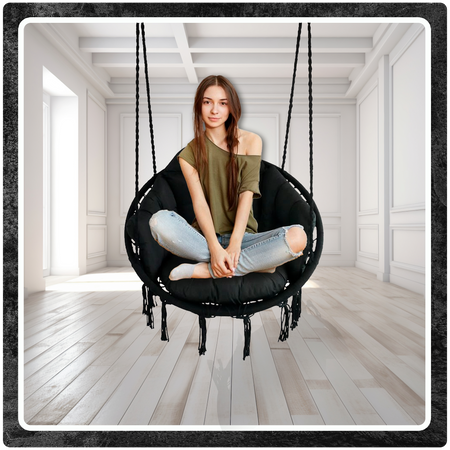 Czarne Bocianie gniazdo huśtawka + Poduszka XXL + 2x Zestaw Montażowy