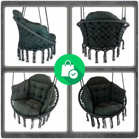 Ciemno Szara Bocianie gniazdo huśtawka + PIKOWANA Poduszka XXL + 2 Zestawy