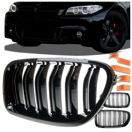 Nerki BMW F10 F11 czarny połysk atrapa grill + narzędzia