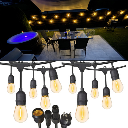 20m Girlanda Ogrodowa Świetlna 20x Żarówki LED E27 sieciowa wodoszczelna IP