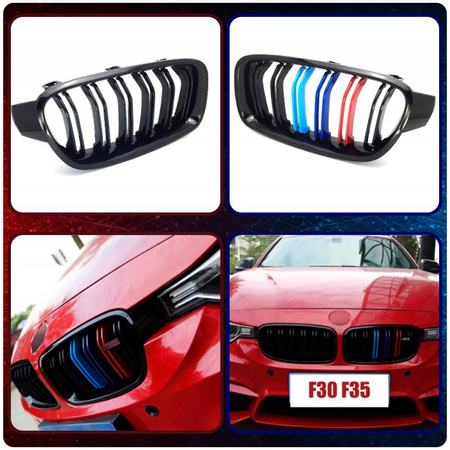 Nerki grill atrapa czarny połysk + 3 kolor ///M pakiet BMW 3 F30 F31