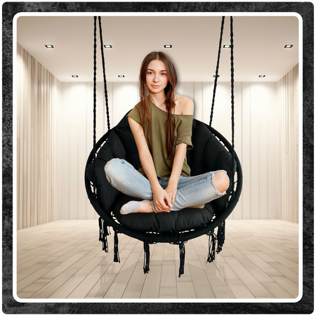 Czarne Bocianie gniazdo huśtawka + Poduszka XXL + 2x Zestaw Montażowy