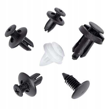 Spinki klipsy kołki samochodowe zestaw 100 szt. uniwersalny 6 rodzai