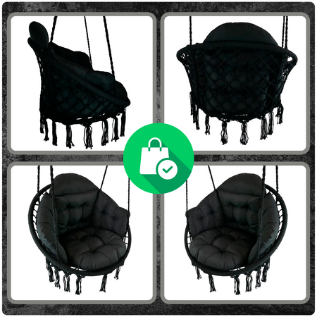 Czarne Bocianie gniazdo huśtawka + Poduszka XXL + 2x Zestaw Montażowy