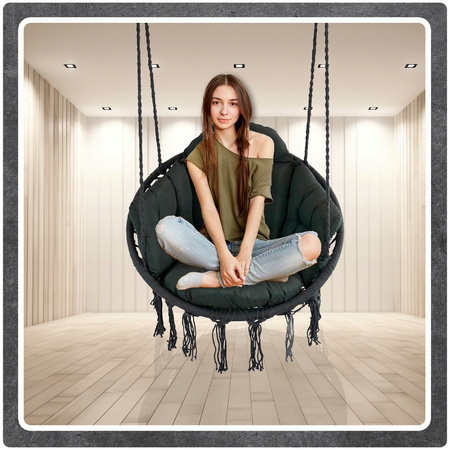 Ciemno Szara Bocianie gniazdo huśtawka + PIKOWANA Poduszka XXL + 2 Zestawy