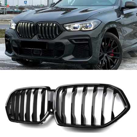 Nerki atrapa grill CZARNY POŁYSK BMW X6 G06 roczniki 2019 do 2023 przedlift