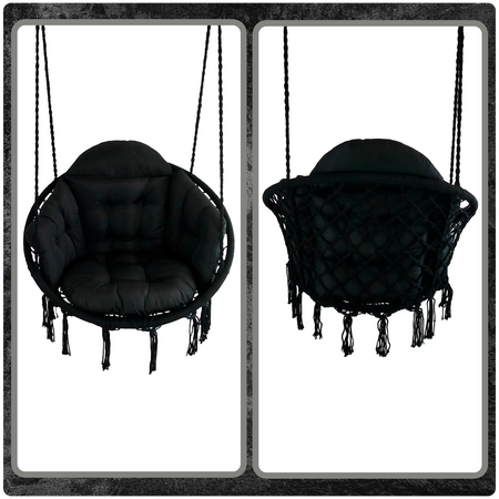 Czarne Bocianie gniazdo huśtawka + Poduszka XXL + 2x Zestaw Montażowy