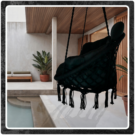 Czarne Bocianie gniazdo huśtawka + Poduszka XXL + 2x Zestaw Montażowy