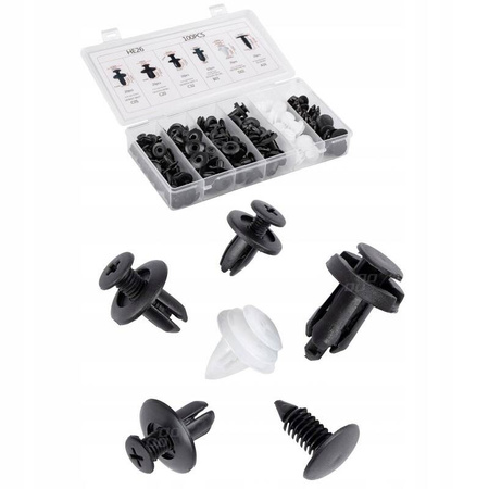 Spinki klipsy kołki samochodowe zestaw 100 szt. uniwersalny 6 rodzai