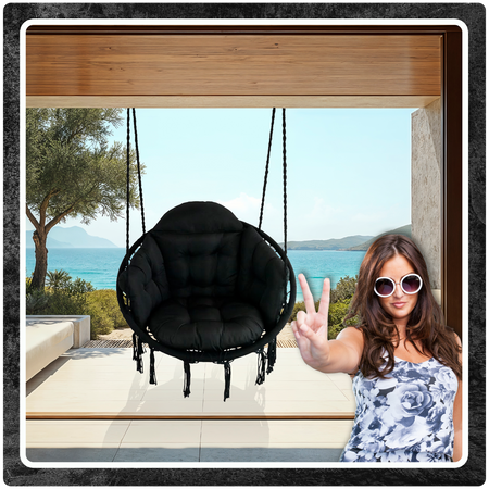 Czarne Bocianie gniazdo huśtawka + Poduszka XXL + 2x Zestaw Montażowy