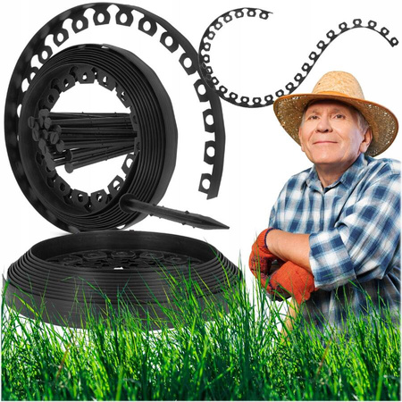 Obrzeże trawnikowe ogrodowe elastyczne 40x50x20m 30 kołów kotew czarne