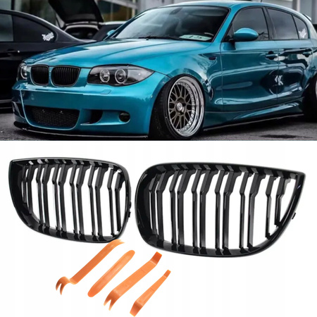 Nerki atrapa grill czarny połysk do BMW 1 E81 E82 E87 E88 Przed Liftingiem