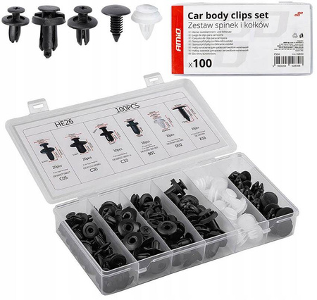 Spinki klipsy kołki samochodowe zestaw 100 szt. uniwersalny 6 rodzai