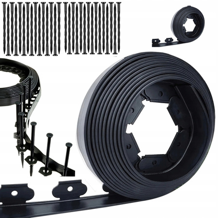 Obrzeże trawnikowe ogrodowe elastyczne 40x50x20m 30 kołów kotew czarne