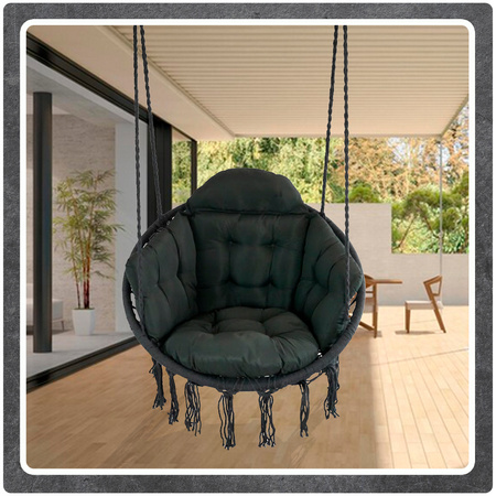 Ciemno Szara Bocianie gniazdo huśtawka + PIKOWANA Poduszka XXL + 2 Zestawy