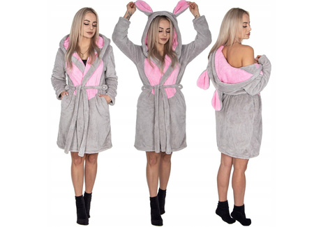 Szlafrok damski ciepły z kapturem S/M  gruby długi miękki Walentynki