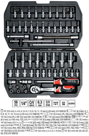 YATO ZESTAW NARZĘDZIOWY KLUCZE NASADOWE 1/4" KPL 56 SZT