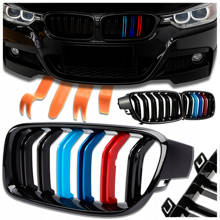 Nerki grill atrapa czarny połysk + 3 kolor ///M pakiet BMW 3 F30 F31