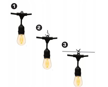 20m Girlanda Ogrodowa Świetlna 20x Żarówki LED E27 sieciowa wodoszczelna IP