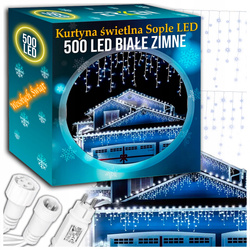 SOPLE 500 LED biały zimny + FLASH LAMPKI ZEWNĘTRZNE 23m GIRLANDA Kurtyna