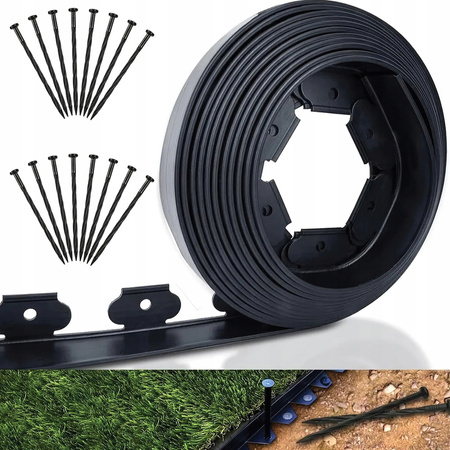 Obrzeże trawnikowe ogrodowe elastyczne 50x50x20m 30 kołów kotew czarne
