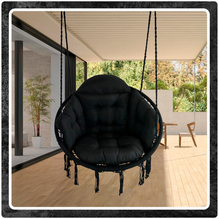 Czarne Bocianie gniazdo huśtawka + Poduszka XXL + 2x Zestaw Montażowy