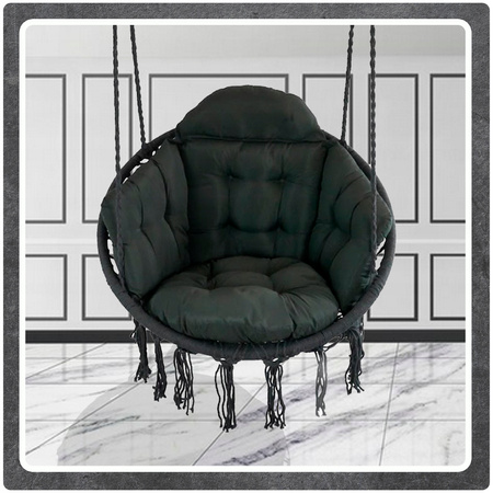 Ciemno Szara Bocianie gniazdo huśtawka + PIKOWANA Poduszka XXL + 2 Zestawy