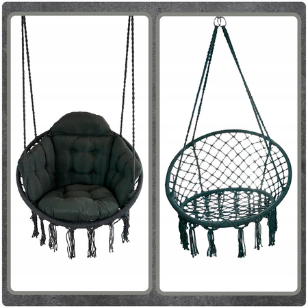 Ciemno Szara Bocianie gniazdo huśtawka + PIKOWANA Poduszka XXL + 2 Zestawy