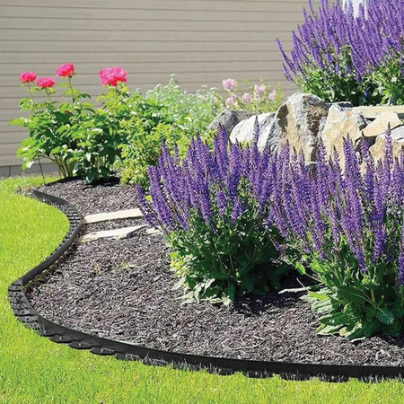 Obrzeże trawnikowe ogrodowe elastyczne 40x50x20m 30 kołów kotew czarne