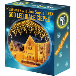 SOPLE 500 LED LAMPKI BIAŁY CIEPŁY 23m GIRLANDA Świąteczna Kurtyna Świetlna