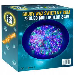 WĄŻ ŚWIETLNY 720 LED 30m MULTI ZEWNĘTRZNY PROGRAMATOR MULTIKOLOR GRUBY 34W